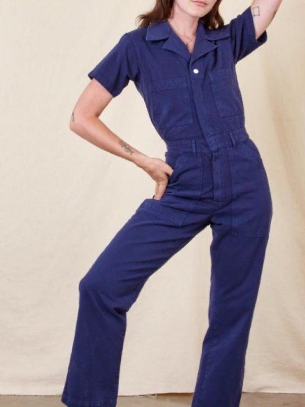 Big Bud Press Dark Blue Short Sleeve Jumpsuit, Size Large